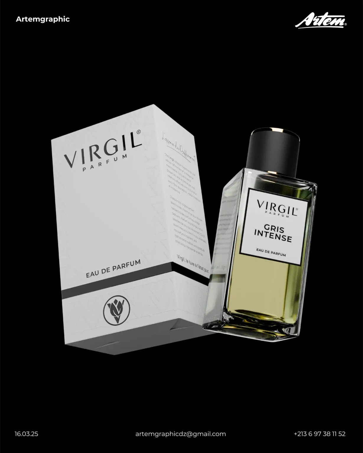 Virgil Parfum, rendu 3D du flacon et de son étui