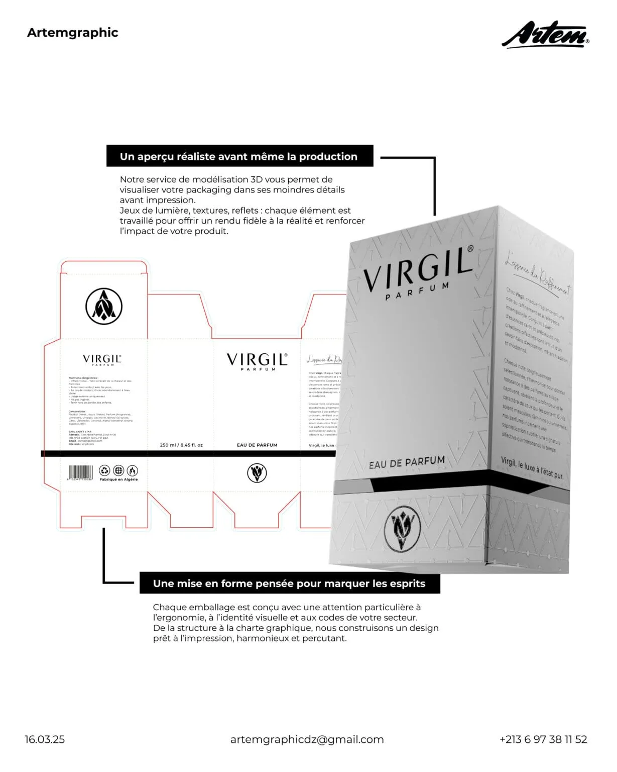 Virgil Parfum, étui et forme de découpe
